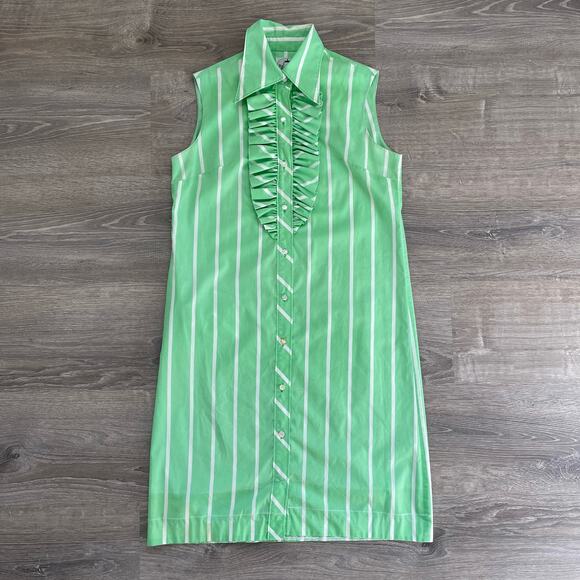 Vintage 60s Mod Neon Green Striped Tuxedo Dress / The Spectator / Sz M / Retro - Picture 5 of 8